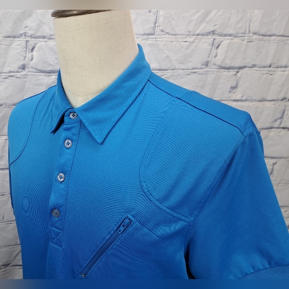J. Lindeberg Mens Golf Polo Shirt Fieldsensor Fabric Asymmetrical Zip Blue Large - Picture 10 of 16